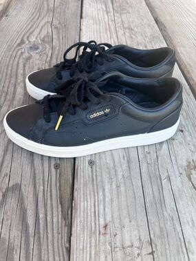 adidas Black Leather Low-Top Sneakers with White Sole